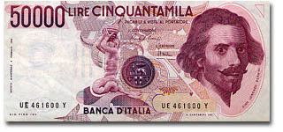 50000 lire del tipo "Bernini"